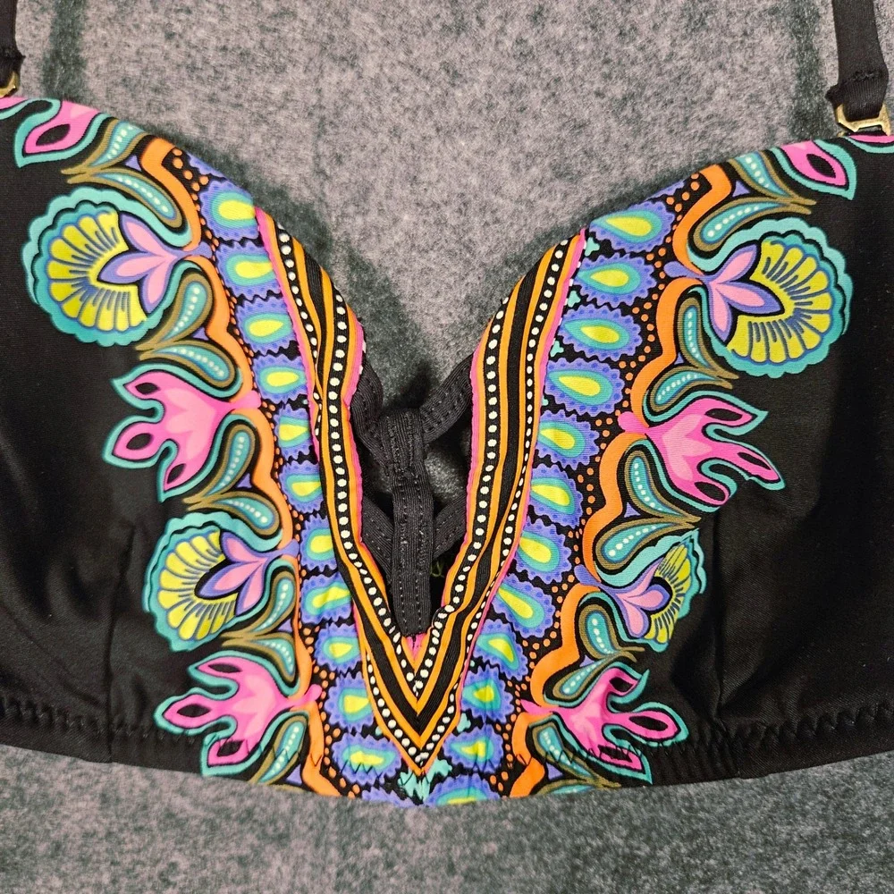 Trina Turk Womens Paisley V-Neck  Halter Bandeau Swim Sz 6